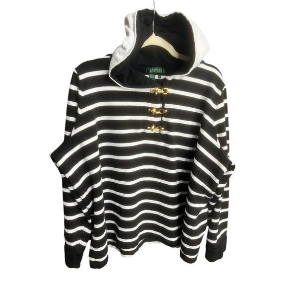 RALPH LAUREN BLACK & WHITE GOLD HOODIE SWEATSHIRT Sz 3X Cotton Comfort - Picture 1 of 16